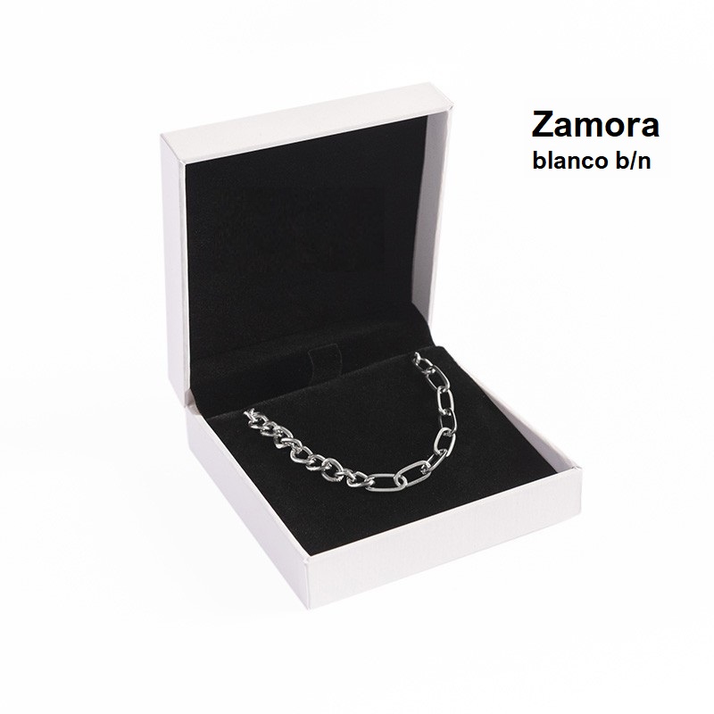 Estuche Zamora blanco cadena colgante 87x91x30 mm.